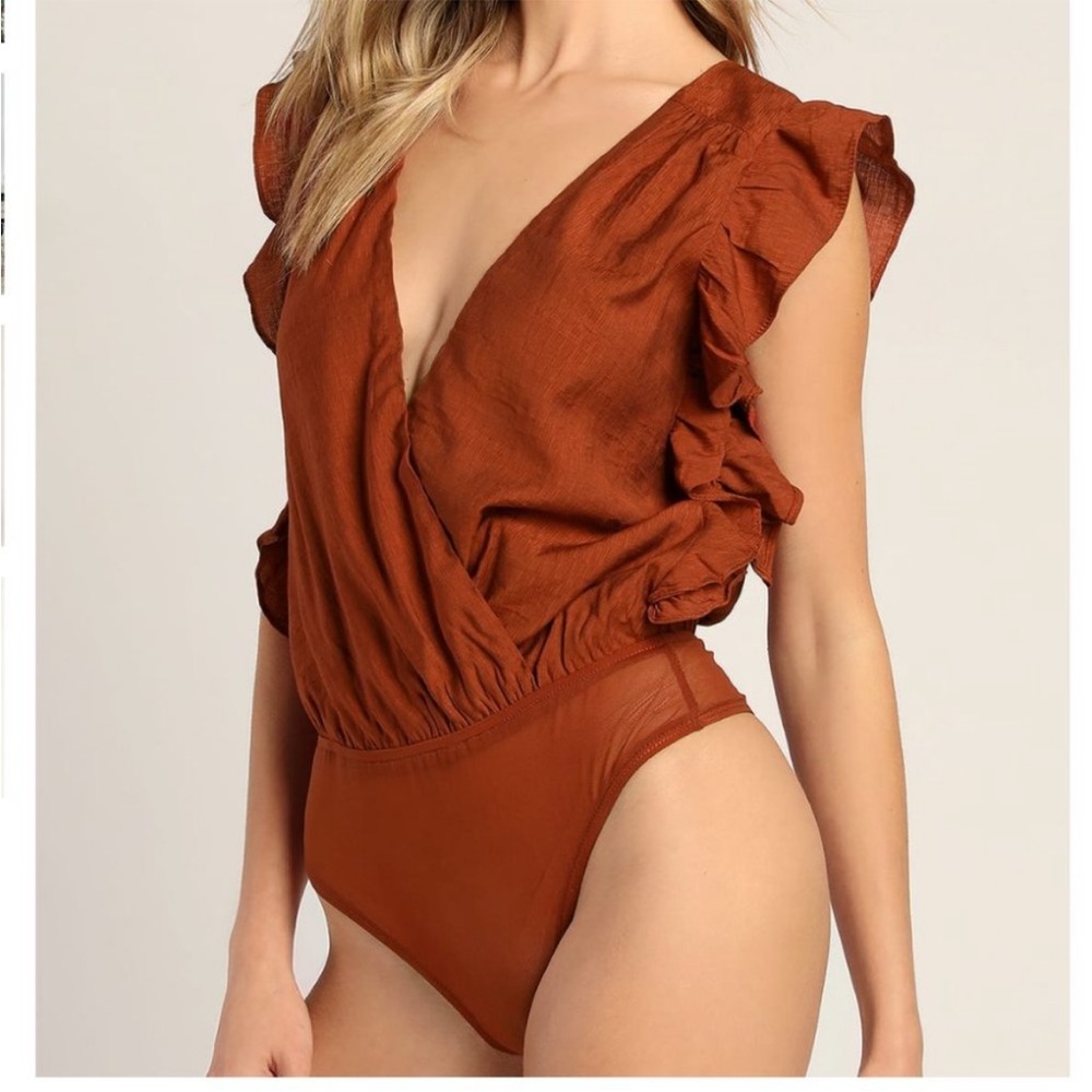 Lulus Smile Awhile Bodysuit in Rust Red, Size XSmall, NWT
